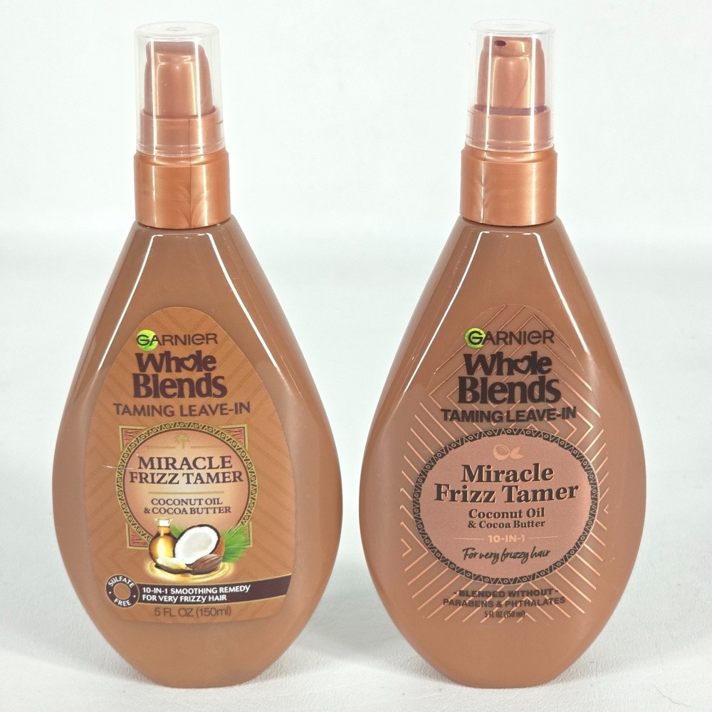 2 Garnier Whole Blends Miracle Frizz Tamer Leave-In Coconut Oil Cocoa Butter NEW